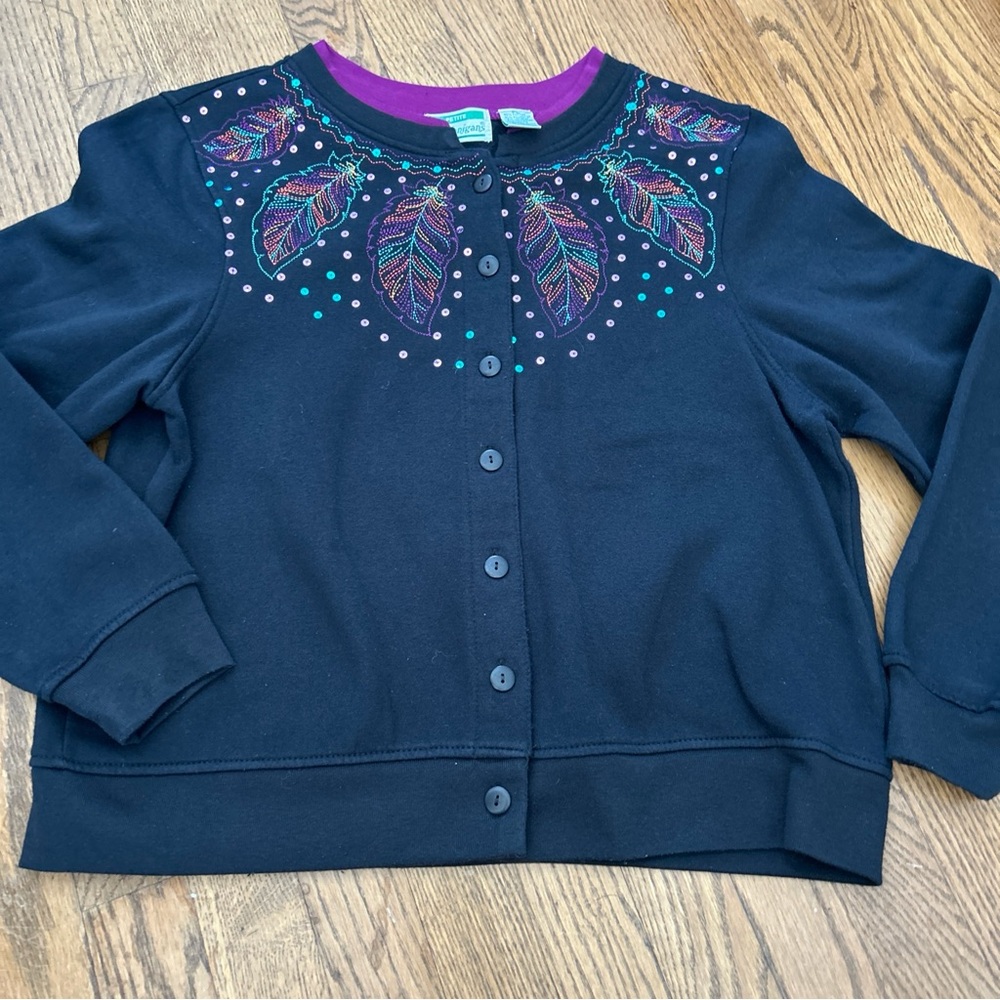 Vtg Grandma Cardigan Sweatshirt Top Granny Core Embroidered Feathers Sequins PL